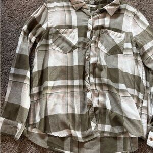 Maurices Olive and Cream Plaid Shirt